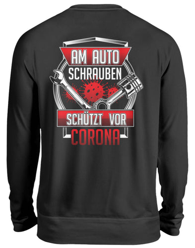 Am Auto schrauben schützt vor Corona - Unisex Pullover - Autoholiker